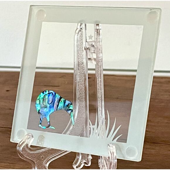 Smashing Glass Kiwi Moon Abalone Coasters Handcrafted New Zealand Box Set of 4 - Picture 5 of 15